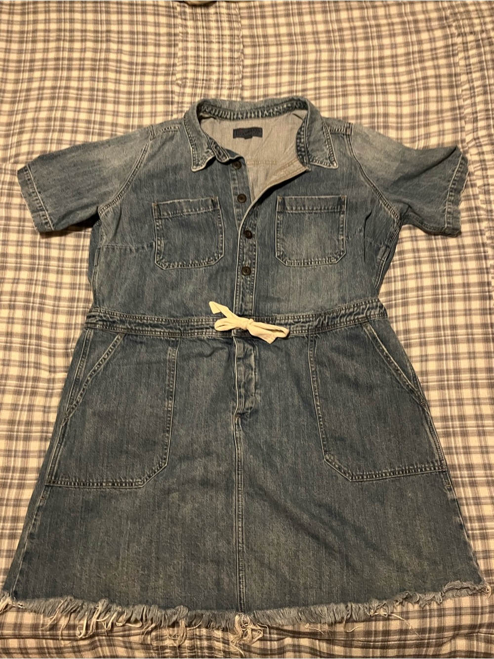 Lucky Brand Blue Denim Shirt Dress with Cream Drawstring